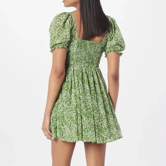 Abercrombie & Fitch Green Puff Sleeve Mini Dress NWT Medium Tall - Picture 2 of 12